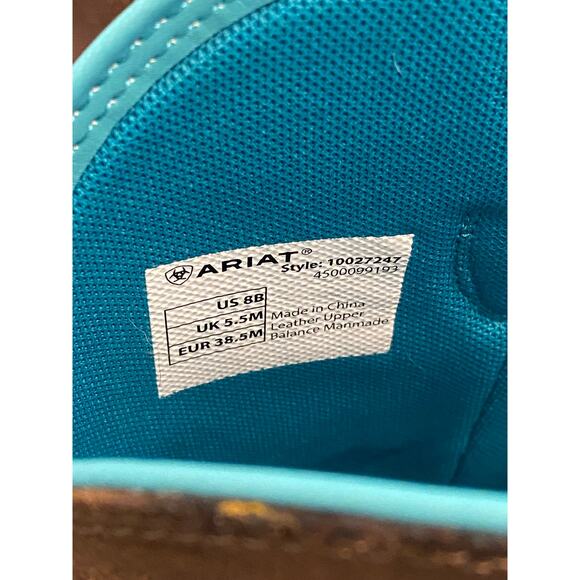 Ariat Women’s Anthem Square Toe Western Boots Java Brown Turquoise 8B w/ Box - Picture 7 of 8